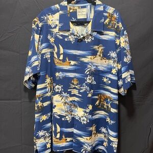 Tommy Bahama Navy and Cream Tropical Print Shirt